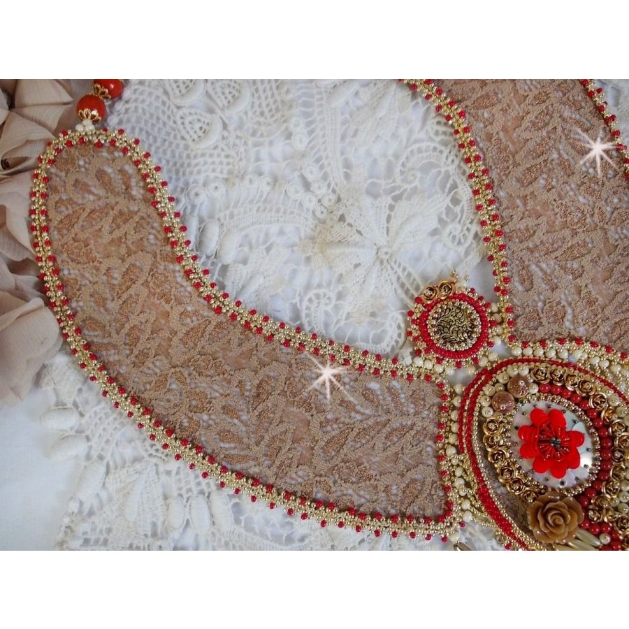 Collana rinascimentale con perle d'oro e rosse