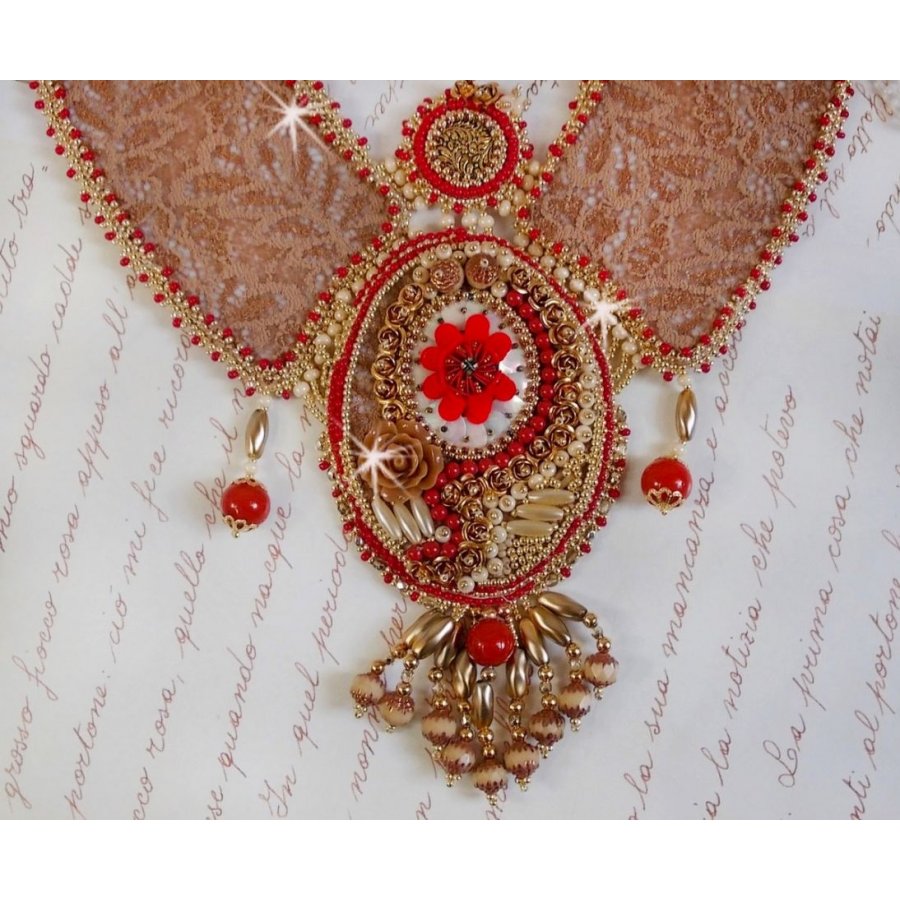 Collana rinascimentale con perle d'oro e rosse
