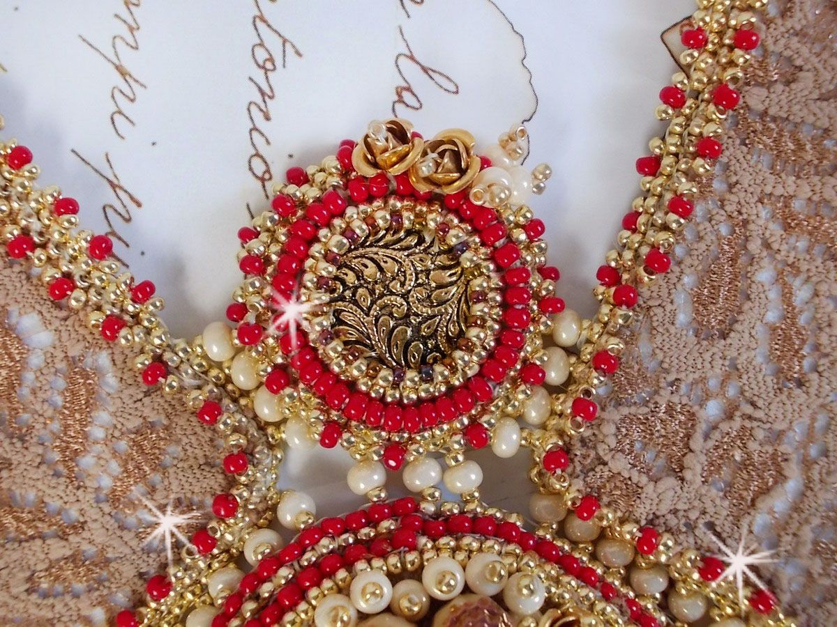 Collana rinascimentale con perle d'oro e rosse