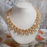 Collana Champagne in charmeuse con cristalli Swarovski e gocce di vetro sfaccettato