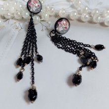 BO Ode Rose et Noire créées avec poires facettées, cabochons verres, puces et chaîne métal 