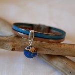 Bracciale duo in pelle con pietra disco in diaspro blu 