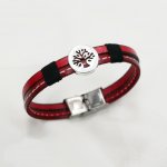 Bracciale da uomo in pelle rossa duo con impunture Albero della vita personalizzabile 