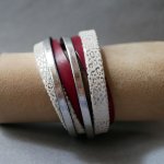 Bracciale a doppio giro personalizzato in pelle bianca, argento e rossa  