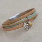 Bracciale da donna in pelle multipla Ciondolo beige sabbia a scelta