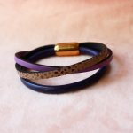 Bracciale da donna in pelle multipla viola e oro