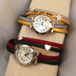 Orologio con bracciale in pelle da personalizzare con quadrante argentato e anse a cuore e a stella 