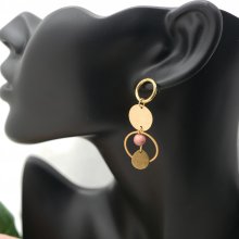 Orecchino da solo con cerchi e cerchietti d'oro e perla di rodonite rosa