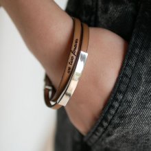 Bracciale a barre di metallo in pelle, a doppio giro 