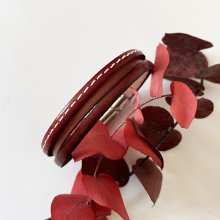 Bracelet manchette femme aux 3 cuirs rouges et fermoir à extension