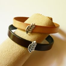 Bracciale e passante in pelle personalizzabile Epi de blé, noces de froment per uomo e donna