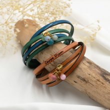 Bracciale duo in pelle con ciondolo di perle da personalizzare