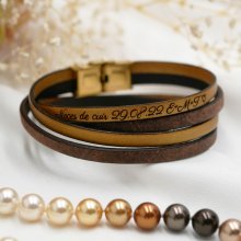 Bracciale doppio in pelle marrone vintage e di un colore a scelta da personalizzare con incisione