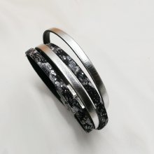 Cinturino in pelle nera argentata con glitter da personalizzare