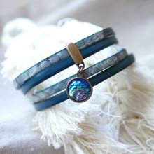 Bracciale doppio in pelle duo decorato con una squama di sirena cabochon 