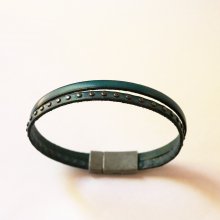 Bracciale duo da uomo in pelle blu con borchie