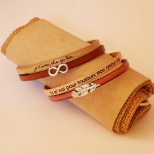 Bracciale duo in pelle da personalizzare con un cuore, una stella o un anello infinito