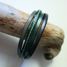 Bracciale da polso in pelle verde e grigia per uomo