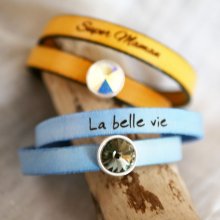 Bracciale in pelle da donna a doppio giro da personalizzare con un cristallo Swarovski cabochon 