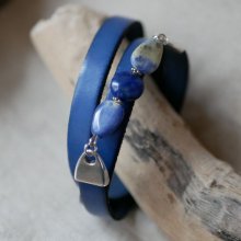 Bracciale in pelle e perle da donna Lapislazzuli blu da personalizzare 