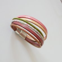 Bracciale in pelle pastello e cordoncino Liberty a fiori