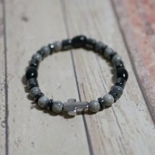 Bracciale da uomo con croce, ematite e perle grigie