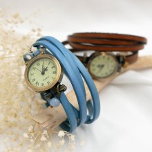 Orologio vintage in pelle multigiro con chiusura regolabile