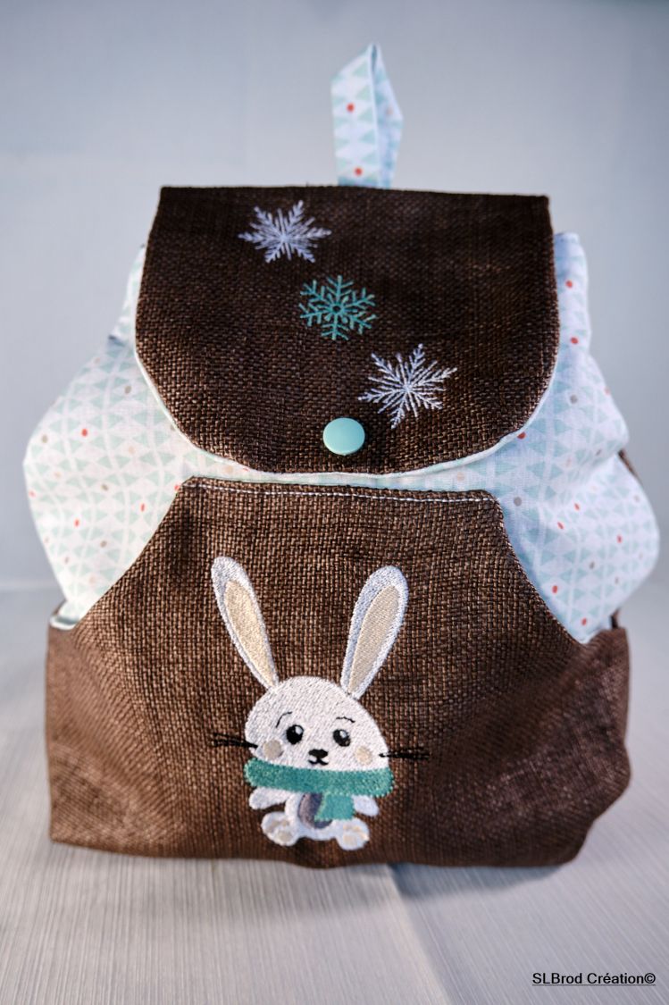 Zaino per bambini coniglio verde sciarpa personalizzabile