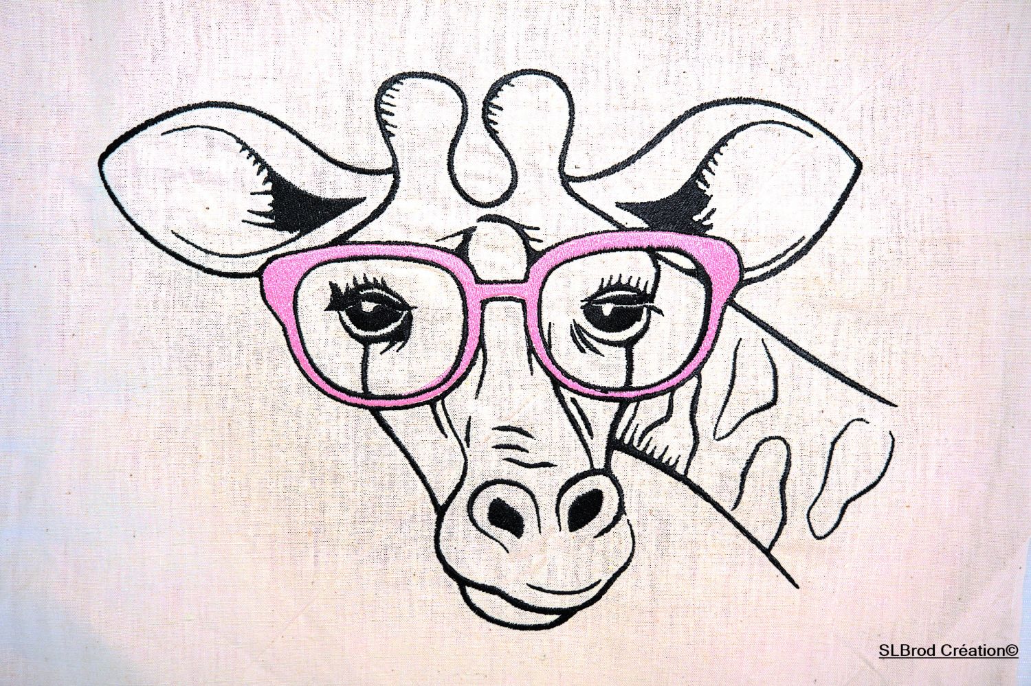 Tote Bag ricamata giraffa con occhiali rosa personalizzabile