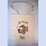 Borsa tote marrone con pesce ricamato