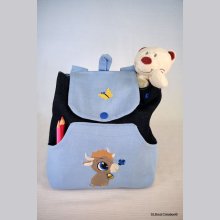 Zaino per bambini con toro azzurro ricamato, personalizzabile
