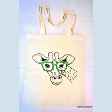Tote Bag ricamata giraffa occhiali verde personalizzabile